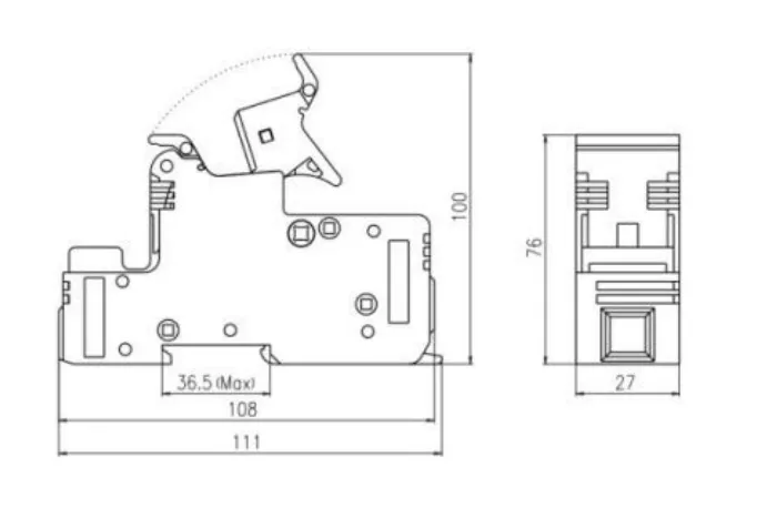 RT18-63 and RT18-63X Fuse Holders Dimension