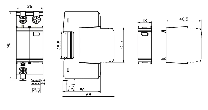 Dimension of VIOX VSP1-D20_1(S)+1 Pluggable Single-Pole SPD