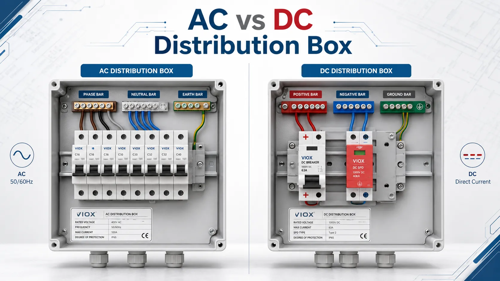 AC vs DC Distribution Box: Distribution Board Differences, Wiring, Breakers, and Applications