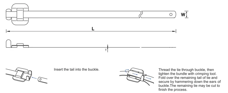 Releasable Stainless Steel Cable Ties Dimension