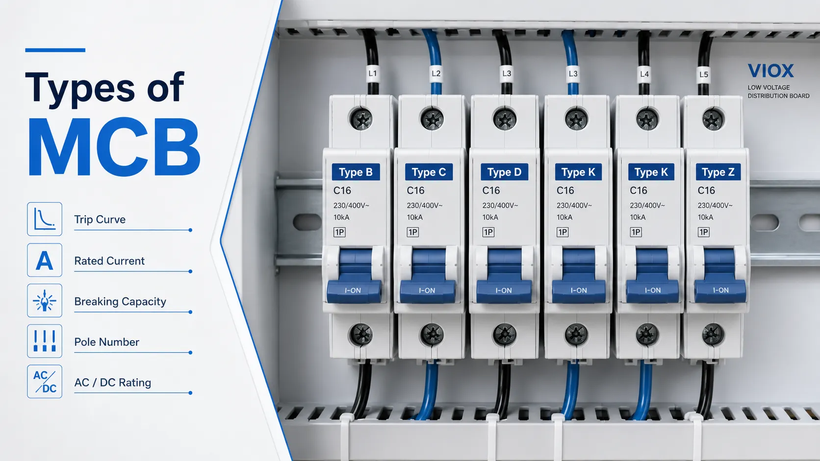 Types of MCB: B, C, D, K, Z Curves, Ratings, Poles, and Applications