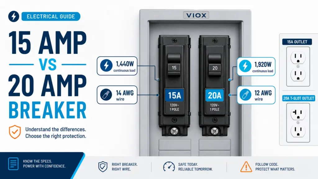 15 Amp vs 20 Amp Breaker: Watts, Wire Size, Outlet Rules, and When to Upgrade