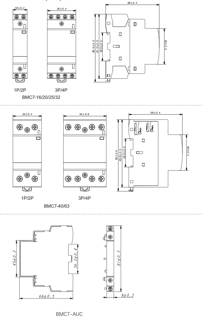 BMC7 Modular Contactor Dimensions