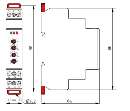 VIOX FCT18-2T Power On-Delay Timer Relay dimension