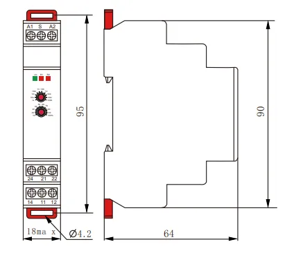 VIOX FCT18-AKR Pulse Delayed Timer Relay with Control Signal dimension
