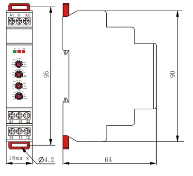 VIOX FCT18-AP Power On-Delay Timer Relay dimension
