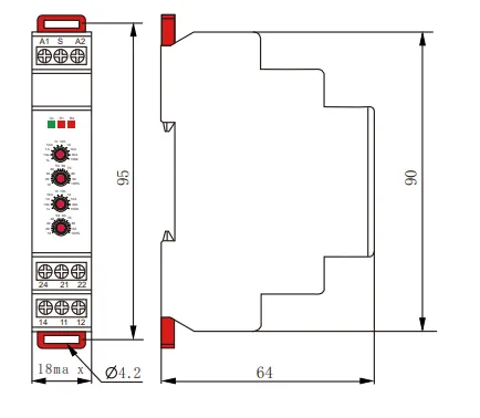 VIOX FCT18-AcR Asymmetrical Flashing Timer Relay dimension