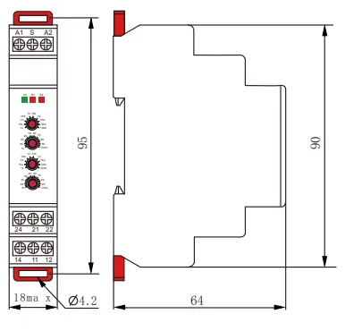 VIOX FCT18-AdR Pulse Delayed Timer Relay with Control Signal dimension