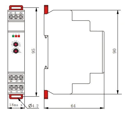 VIOX FCT18-Ata Pulse Delayed Timer Relay dimension