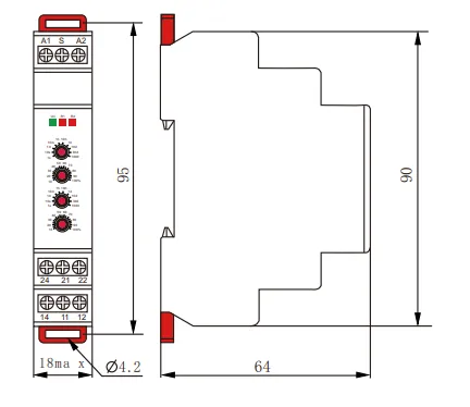 VIOX FCT18-BcR Asymmetrical Flashing Timer Relay dimension