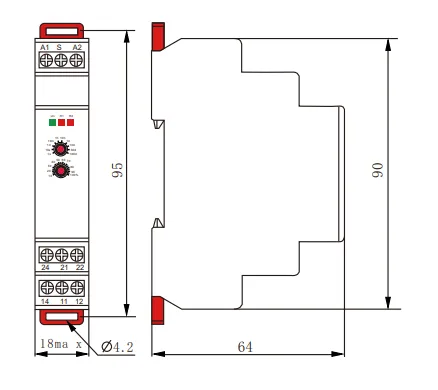 VIOX FCT18-Bta Off-delay Timer Relay with Summation Control Signal dimension