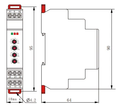 VIOX FCT18-P Power On-Delay Timer Relay with Control Signal dimension