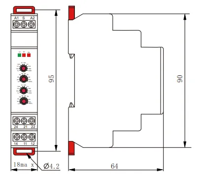VIOX FCT18-Q Single Function Time Relay dimension