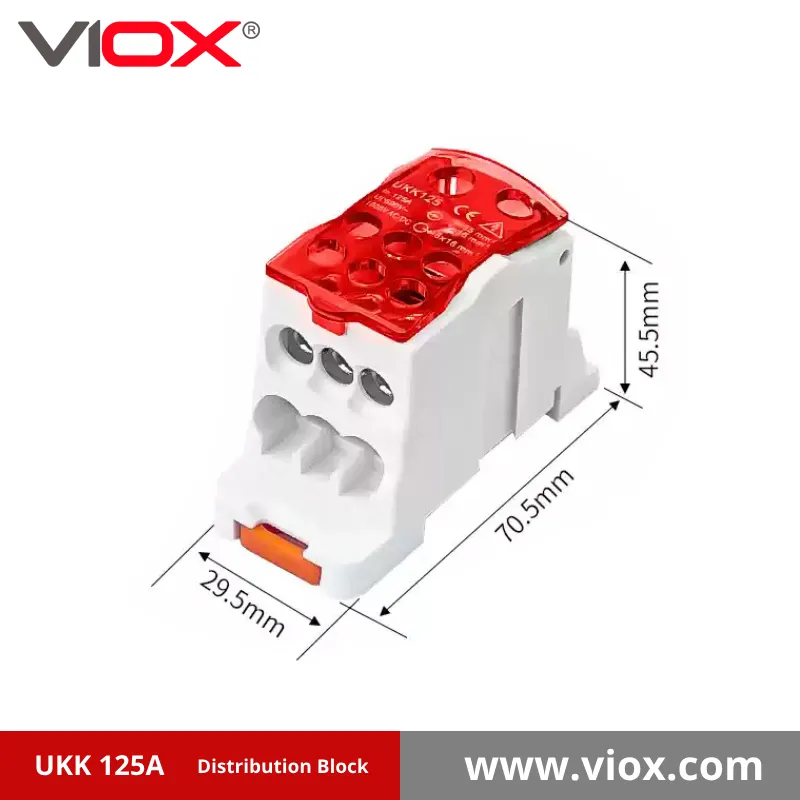 VIOX UKK 125A 1-In 6-Out Red Distribution Block
