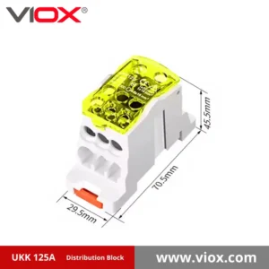 VIOX UKK 125A 1-In 6-Out Yellow Distribution Block