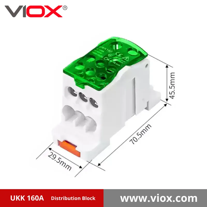 VIOX UKK 160A 1-In 6-Out Green Distribution Block