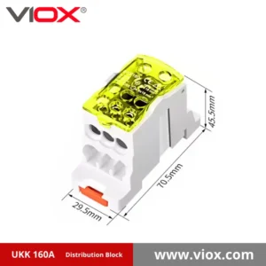 VIOX UKK 160A 1-In 6-Out Yellow Distribution Block