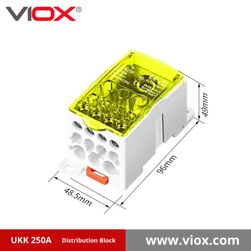VIOX UKK 250A 1-In 11-Out Yellow Distribution Block