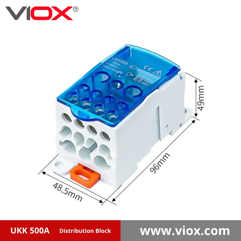 VIOX UKK 500A 1-In 11-Out Blue Distribution Block
