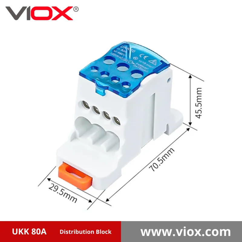 VIOX UKK 80A 1-In 6-Out Blue Distribution Block