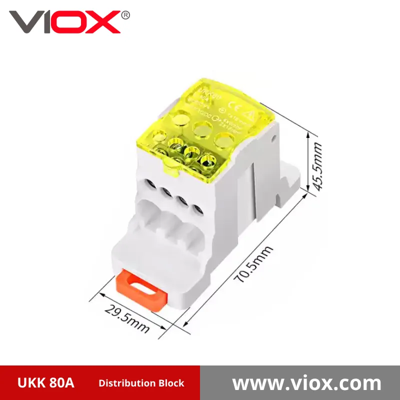 VIOX UKK 80A 1-In 6-Out Yellow Distribution Block