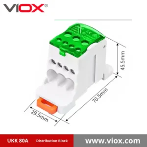 VIOX UKK 80A 1-In 6-Out green Distribution Block