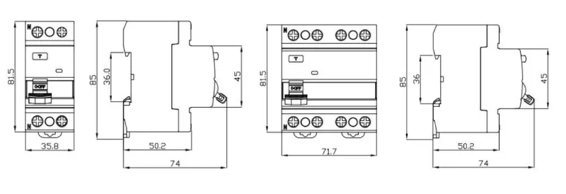 VIOX VKL11F Residual Current Circuit Breaker (RCCB) Dimension