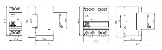 VKL11 Type A EV 2P Residual Current Circuit Breaker (RCCB) Dimension