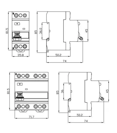 VKL11F Type F EV Residual Current Circuit Breaker (RCCB) Dimension