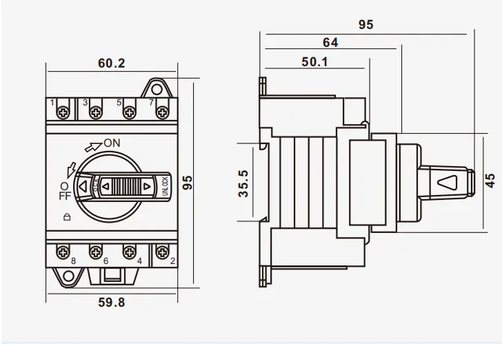 VOPV DC Isolator Switch L1 Series Dimension
