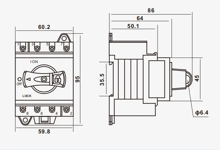 VOPV DC Isolator Switch L2 Series dimension