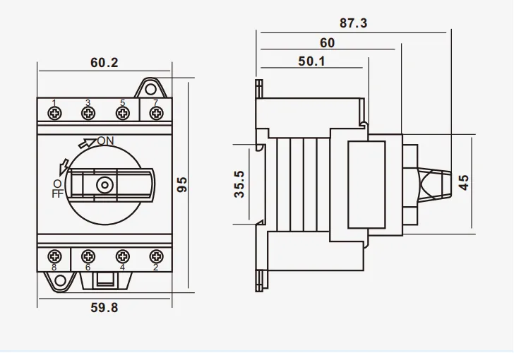 VOPV DC Isolator Switch NL1 Series dimension