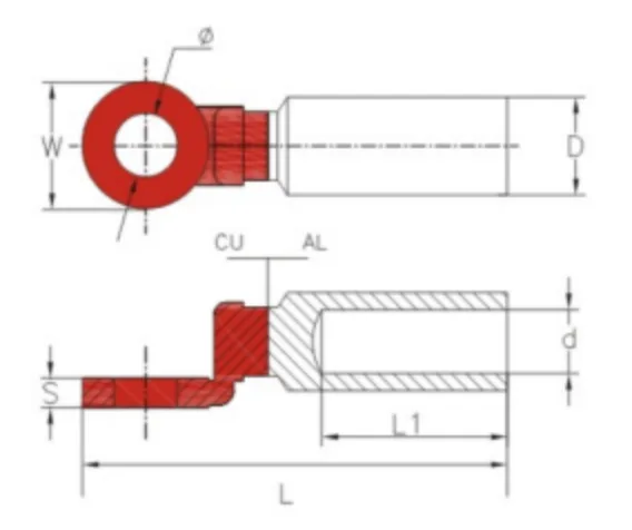DTL-5 Forged Bimetallic Cable Lug Dimension