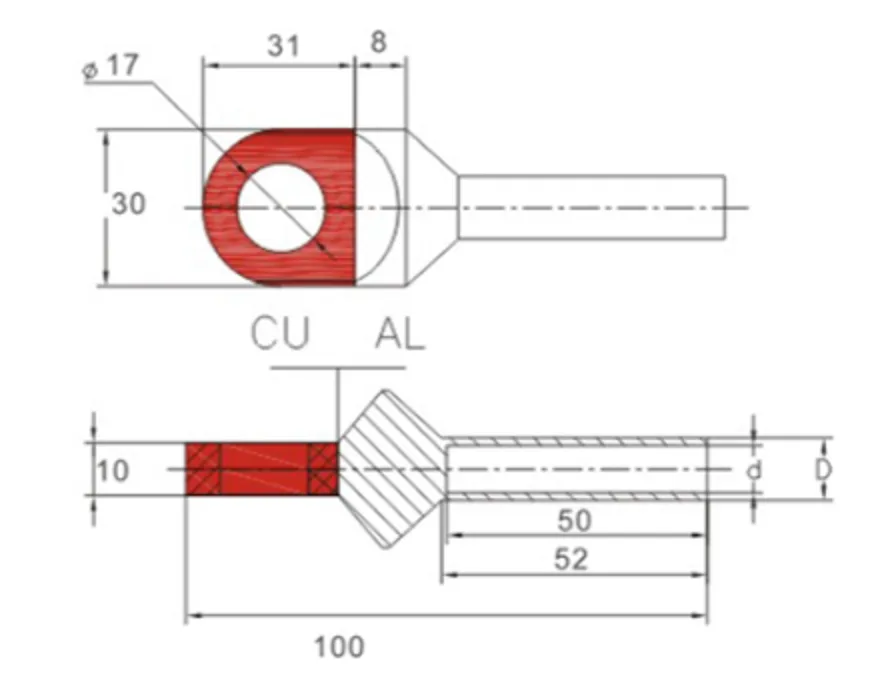 DTL-8 bimetallic Cable Lug Dimension