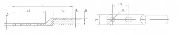 DTS Two-Hole Copper Lug Dimension