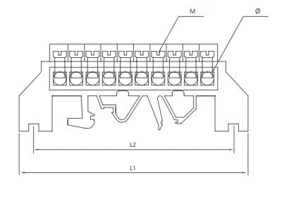 VIOX T009 Din Rail Brass Terminal Block dimension