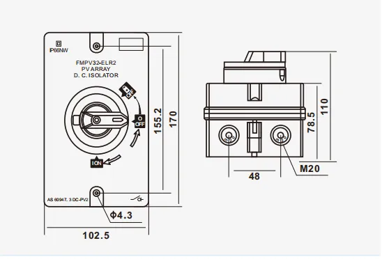 VOPV DC Isolator Switch ELR2 Series Dimension