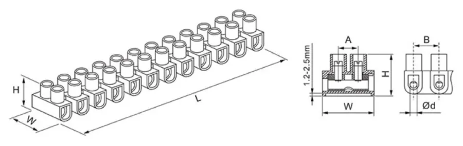 U type terminal Block dimension