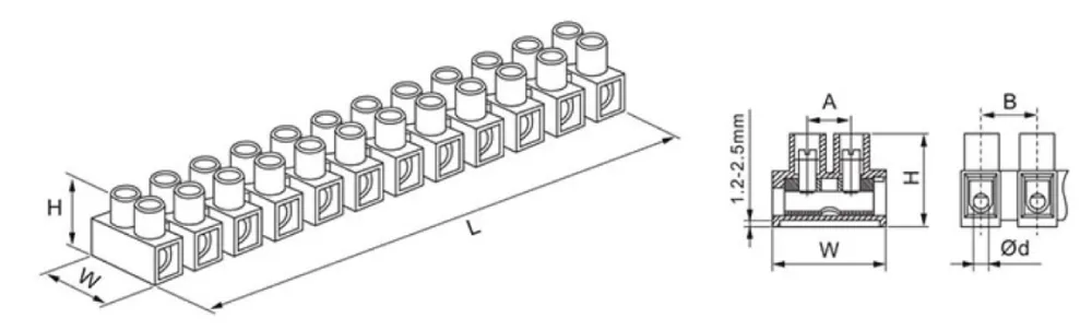 VIOX H Type Terminal Block (12 Pole) Dimension
