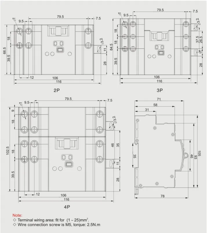 VOQ4-80AE Dual Power Automatic Transfer Switch Dimension