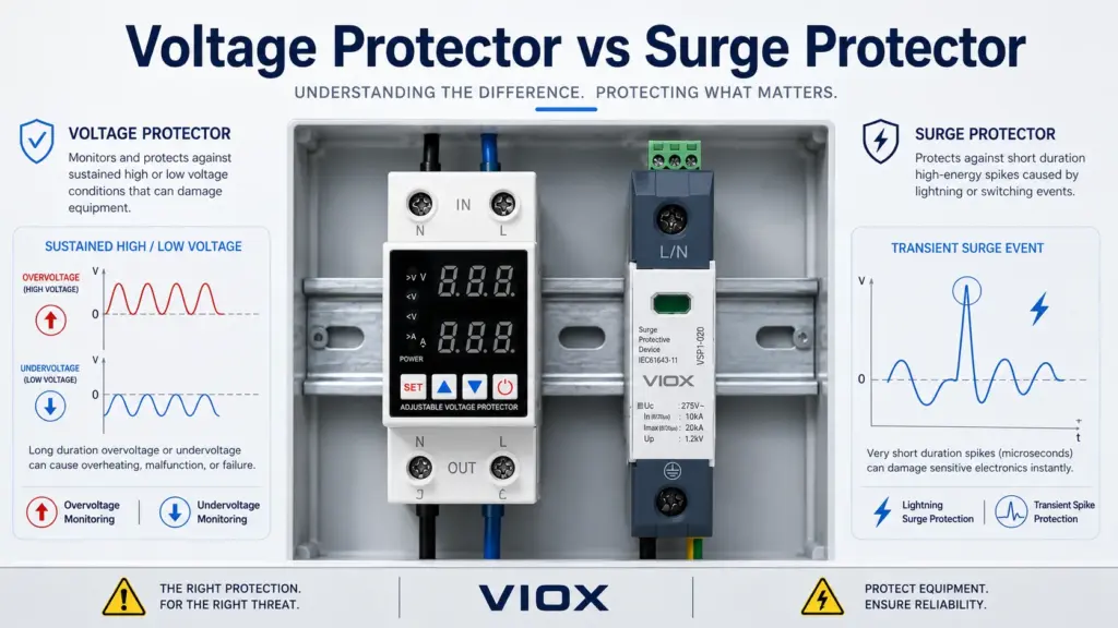 Voltage Protector vs Surge Protector: Over/Under Voltage Protection vs SPD
