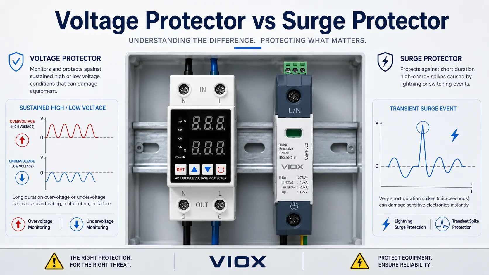 Voltage Protector vs Surge Protector: Over/Under Voltage Protection vs SPD
