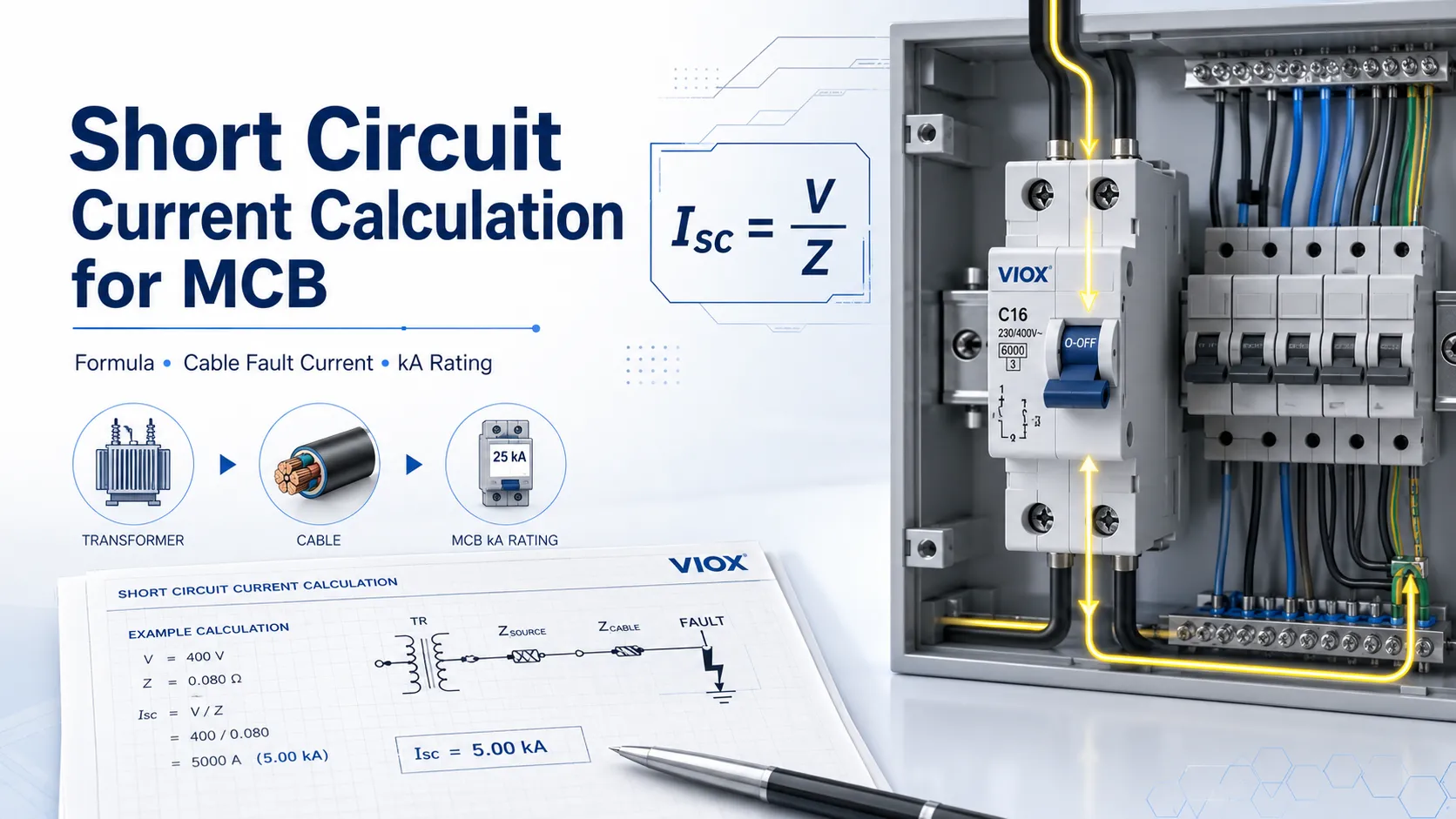 Short Circuit Current Calculation for MCB: Formula, Cable Fault Current, and Breaker kA Rating