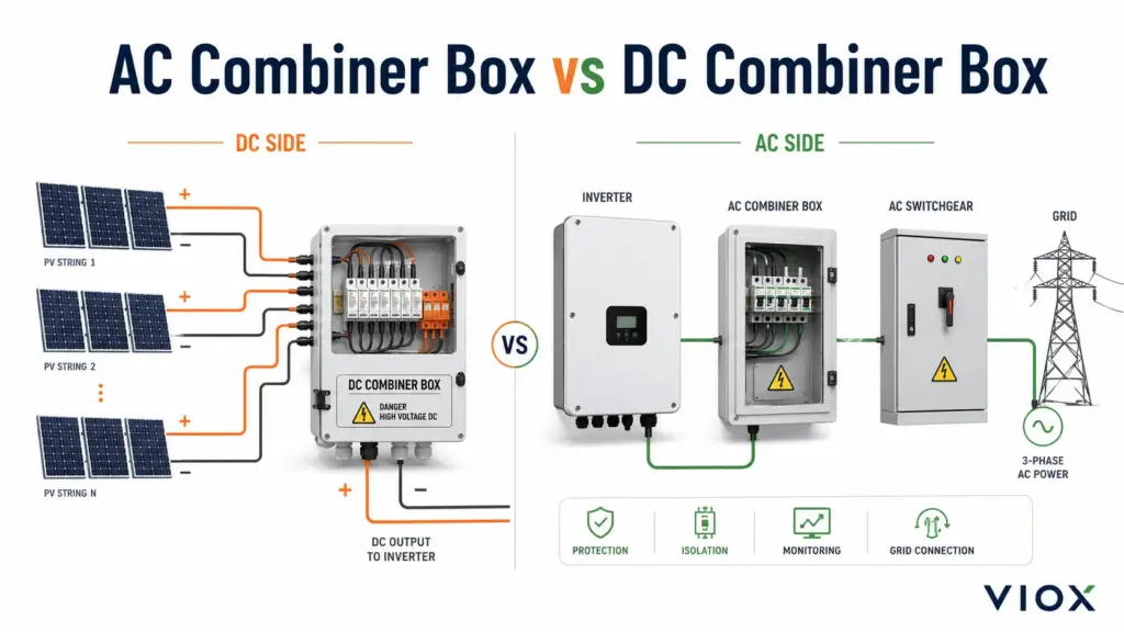 AC Combiner Box vs DC Combiner Box: Solar PV Differences, Wiring, Protection, and Selection Guide