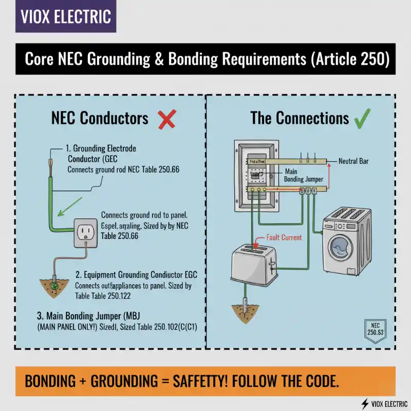 Core NEC Grounding & Bonding Requirements (Article 250)