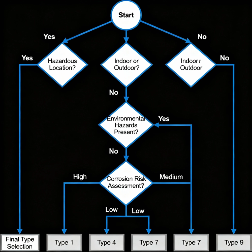 Decision flowchart for NEMA enclosure type selection
