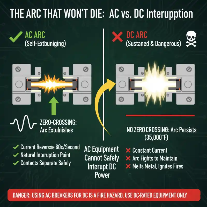 The Arc That Won't Die: AC vs. DC Interruption
