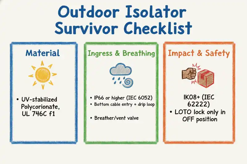outdoor isolator survivor checklist