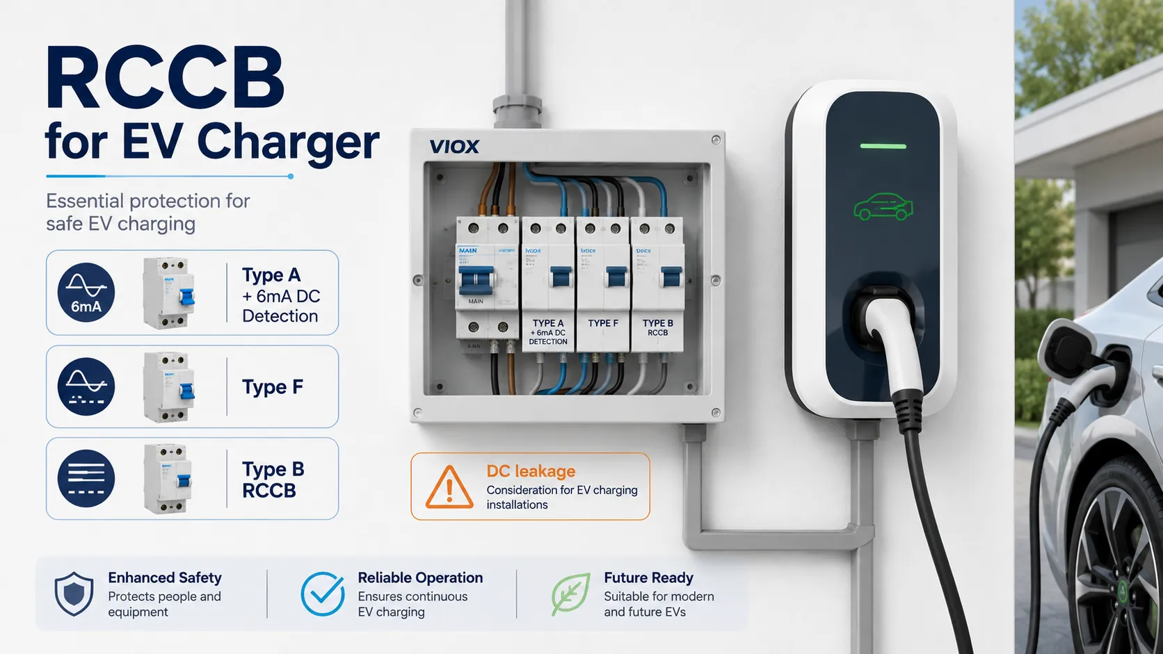 RCCB for EV Charger: Type B vs Type F vs Type A + 6mA DC Protection