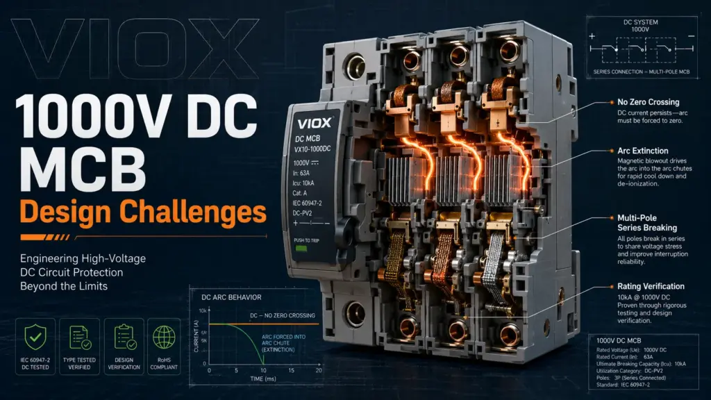 1000V DC MCB Design Challenges: Arc Extinction, Multi-Pole Series Breaking, and Rating Verification